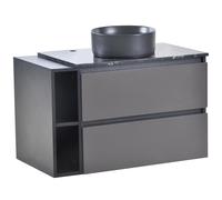 Meuble sous-lavabo suspendu 80 cm de large, avec lavabo en céramique et tiroirs, design moderne, MDF, 80×44×60,5 cm, Noir+Gris