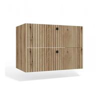 Meuble sous-lavabo suspendu CDF avec 2 tiroirs, meubles de salle de bain avec façades à lamelles et poignées - Rangement pour accessoires de bain, cosmétiques, serviettes - Design moderne Tigo 802S