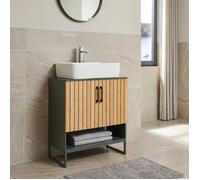 Meuble sous lavabo Svanes avec 2 compartiments et étagère 70 x 60 x 30 cm gris foncé naturel