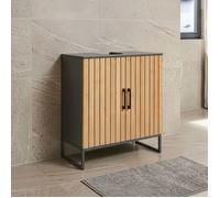 Meuble sous lavabo Svanes avec 3 compartiments 70 x 60 x 30 cm gris foncé naturel