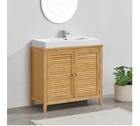 [en.casa] Meuble sous Lavabo à 2 Portes Meuble Bas de Salle de Bain Toilettes Design Scandinave Moderne Bambou 60 x 67 x 30 cm Naturel
