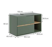 Vicco Meuble sous lavabo Viola, Vert/Artisan, 100x60cm avec 2 tiroirs, avec découpe pour Siphon et étagères Ouvertes pour Montage Mural