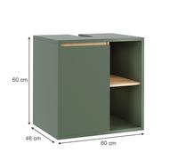 Meuble sous lavabo Viola, 60x60cm avec des étagères ouvertes, Vert/Chêne Artisan, Vicco 54866