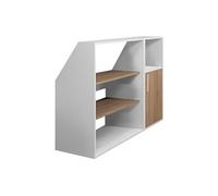 Meuble sous pente 1 porte, 2 étagères et 1 niche - Blanc et naturel - ADEZIO