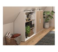 Meuble sous pente 2 portes et 2 étagères - Blanc et naturel - ADEZIO