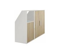 Meuble sous pente 3 portes et 1 niche - Blanc et naturel - ADEZIO