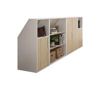 Meuble sous pente 4 portes, 2 étagères et 2 niches - Blanc et naturel - ADEZIO