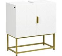 Meuble sous vasque - 2 portes - dim. 60L x 30l x 65H cm - acier doré MDF blanc