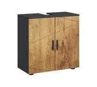 kleankin Meuble sous lavabo Meuble de Salle de Bain 2 Portes avec étagère réglable Armoire de Rangement pour Vasque 60 x 30 x 60 cm Gris Anthracite et Aspect Bois