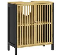 Meuble sous-vasque 2 portes étagère MDF noir bambou verni Beige G