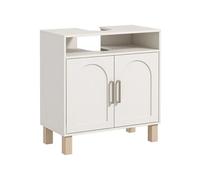 HOMCOM Meuble Salle de Bain sous lavabo, Meuble sous lavabo, étagère Ouverte Placard 2 Portes magnétiques avec étagère réglable, 60 x 30 x 63 cm, Blanc