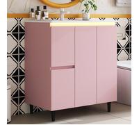 Meuble sous vasque 2 tiroirs 1 placard LED et vasque integree - MEUNIQ - Laque rose pour salle de bain 76×47×89 cm