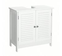 Meuble Sous Vasque, 60 X 30 X 60 Cm, Avec 2 Portes Persiennes, Style Nordique Scandinave, Blanc Mat Blanc