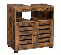 Meuble Sous vasque, 60 x 30 x 63 cm, avec 2 Portes Persiennes, Brun Rustique Brun