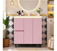 Meuble sous-vasque 76 cm avec vasque intégrée LED à détection pieds hauts rose