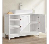 VASAGLE Meuble sous Lavabo, Placard sous Vasque, Long, 30 x 90 x 60 cm, 2 Portes, Casiers Ouverts, Étagères Réglables, Blanc