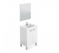 Meuble Sous-vasque avec 2 portes + Miroir coloris blanc brillant - 80 x 60 x 45 cm