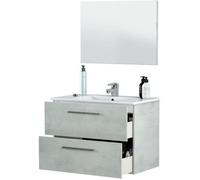 Meuble sous-vasque avec 2 tiroirs susp.+ miroir décor béton - 57 x 80 x 45 cm