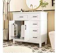 Meuble Sous Vasque Blanc Laque Meuble Sur Pieds FloraGrace Pour Salle De Bain Rangement Avec 4 Tiroirs 90x46x87cm