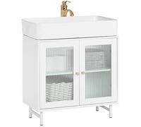 Meuble sous vasque BZR115-W - SoBuy - sur Pieds avec 2 Portes en Verre, 60x30x58, Blanc