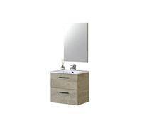 Meuble sous vasque de salle de bain Suspendu 60 cm avec 2 tiroirs + Miroir - Hauteur 57 x Longueur 60 x Profondeur 45 cm --