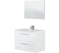 Meuble sous vasque de salle de bain Suspendu 80 cm avec 2 tiroirs + Miroir - Hauteur 57 x Longueur 80 x Profondeur 45 cm