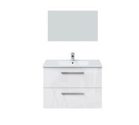 Meuble sous vasque de salle de bain Suspendu 80 cm avec 2 tiroirs + Miroir - Hauteur 57 x Longueur 80 x Profondeur 45 cm