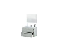 Meuble sous vasque de salle de bain Suspendu 80 cm + miroir coloris béton - Hauteur 57 x Longueur 80 x Profondeur 45 cm