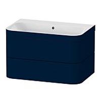 Meuble sous-vasque Duravit Happy D.2 Plus HP4637N9898 77,5 x 49 cm, sans trou pour robinetterie, finition satinée bleu nuit, 2 tiroirs