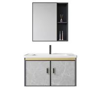 Meuble sous-Vasque en Aluminium avec Vasque - Meuble sous-Vasque Mural Compact pour Petites Salles De Bain, Rangement Intégré Et Miroir(80 * 47 * 41cm)
