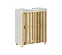 HOMCOM Meuble sous lavabo Salle de Bain Meuble sous Vasque Armoire de Rangement pour lavabo - Placard à Portes à Lattes en Bambou, 60 x 30 x 75 cm, Effet Bois Naturel