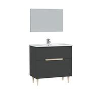 PEGANE Meuble sous Vasque en Panneaux de Particules mélaminés Coloris Noir avec Miroir - Longueur 80 x Profondeur 45 x Hauteur 80 cm
