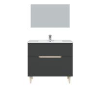 Meuble sous vasque en panneaux de particules mélaminés coloris noir avec miroir - Longueur 80 x Profondeur 45 x Hauteur 80 cm