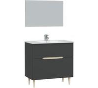 Meuble sous vasque en panneaux de particules mélaminés coloris noir avec miroir - Longueur 80 x Profondeur 45 x Hauteur 80 cm --