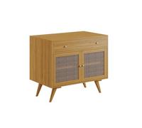 Meuble sous vasque en teck clair et cannage - 90 cm - MANSULAN
