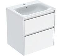 Geberit Renova Plan Ensemble lavabo pour meuble bord étroit, avec meuble sous lavabo, 2 tiroirs, 60x62,1x48cm, 504.039.01.8, Couleur: Lavabo: blanc/KeraTect, façade/carcasse: blanc/vernis satiné