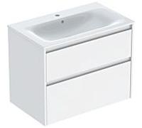 Geberit Renova Plan Ensemble lavabo pour meuble bord étroit, avec meuble sous lavabo, 2 tiroirs, 80x62,1x48cm, 504040018, Couleur: Lavabo: blanc/KeraTect, façade/carcasse: blanc/vernis satiné - CM