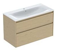 Geberit Ensemble lavabo Renova Plan 504.041.PS.1 – bord étroit, 2 tiroirs, blanc/chêne nature