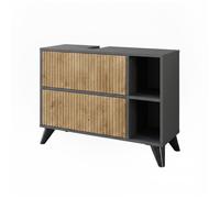 Vicco Meuble sous Vasque Leano, Anthracite/Chêne de Montagne, 80x62cm | avec 2 tiroirs, convient pour le rangement des accessoires de salle de bain et des serviettes