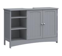 Meuble sous Vasque, Long, 30 x 90 x 60 cm, 2 Portes, Casiers Ouverts, Étagères Réglables, Pour Salle de Bain, Gris Tourterelle