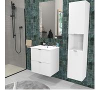 Meuble sous vasque MALAGA 60 cm + vasque + miroir + colonne / Blanc