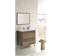 Meuble sous-vasque NATURE - NATURE - 80x45x80 cm - 2 tiroirs - Intérieur textile - Miroir inclus - Chêne vielli