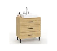 IDMarket - Meuble sous Vasque Salle de Bain 80 cm façon hêtre et Noir | Avec 3 tiroirs et pieds télescopiques