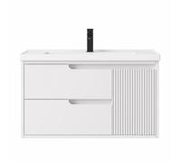 Meuble sous-vasque salle de bain - OTITEC - 80 cm - Blanc rainuré - 2 tiroirs - Vasque céramique