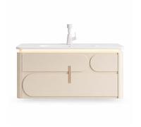Meuble sous-vasque salle de bain - OTITEC - Dimensions 100x47x52 cm - Finition kaki - 2 tiroirs - Vasque céramique