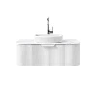Meuble sous-vasque salle de bain - OTITEC - Dimensions 80x47x52 cm - Blanc rainuré - Vasque céramique incluse