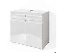 Vicco Meuble sous Vasque Simple Fredd, Blanc Haute Brillance, 60x56cm | à suspendre au mur avec deux étagères intérieures réglables