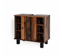 Vicco Meuble sous Vasque Simple Fynn, Bois Antique, 60x54cm | avec découpe pour siphon et étagères ouvertes