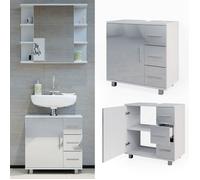 Vicco Meuble sous Vasque Simple Ilias, Blanc Haute Brillance, 60x60.8cm, avec découpe pour Siphon pour Installation sur lavabo