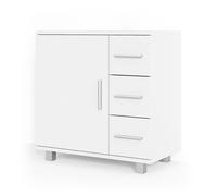 Vicco Meuble sous vasque simple "Ilias", Blanc 60 x 60.8 cm | 3 Tiroirs · 1 Porte · Découpe pour siphon · Pour produits de soin & accessoires de salle de bains · Rangement généreux